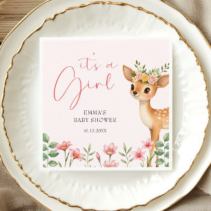 It's A Girl Cute Woodland Deer Baby Girl Shower Napkins