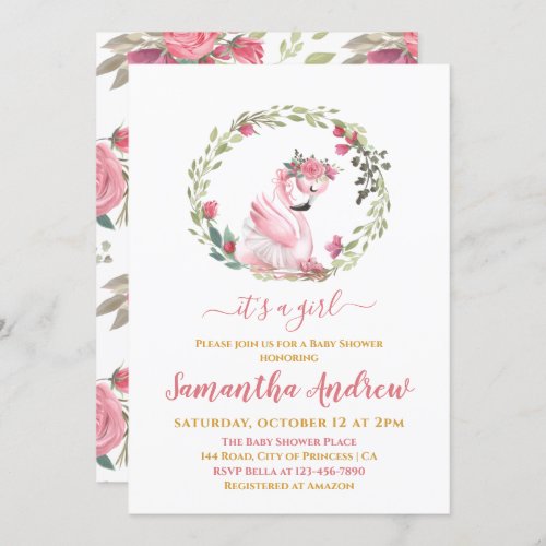 Its a Girl Delicate Flamingo Baby Shower Invitation