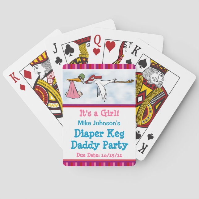 It's a Girl Diaper Keg Personalized Playing Cards (Back)