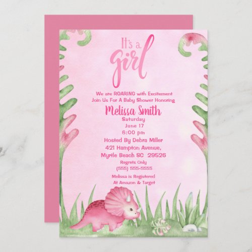 Its a Girl Dino Baby Shower Invitation