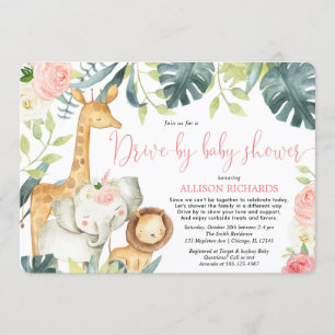 It's a Girl Drive-by baby shower safari animals Invitation