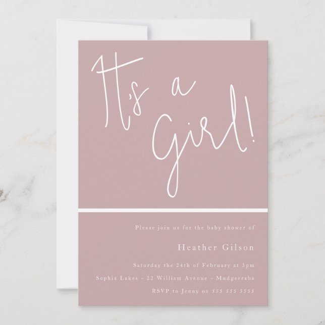 Its a girl! Dusty Pink Mauve Girls Baby Shower Invitation (Front)