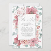It's A Girl Dusty Rose Floral Cute Baby Shower Invitation (Front)