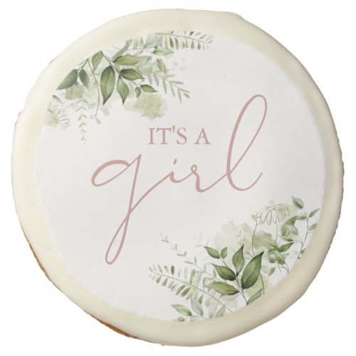 Its A Girl Dusty Rose Greenery Baby Shower Favor Sugar Cookie