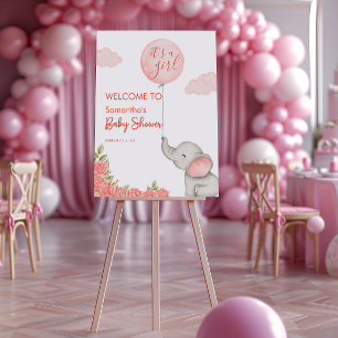 Its A Girl Elegant Blush Elephant Baby Shower Foam Board
