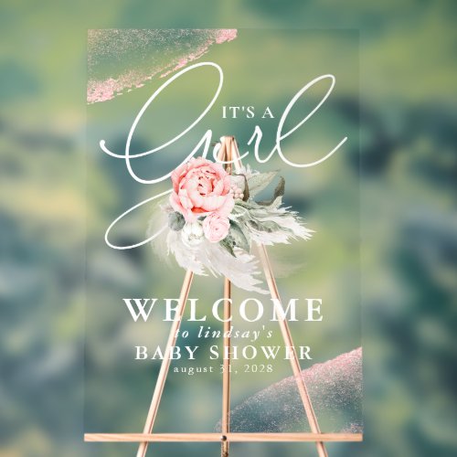 Its a Girl Elegant Floral Baby Shower Welcome Acrylic Sign