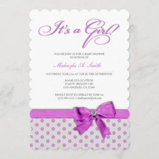 It's a Girl! Elegant Pink and Gray Polka-Dots Invitation