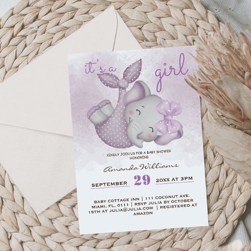 Its a girl elephant baby girl shower invitation