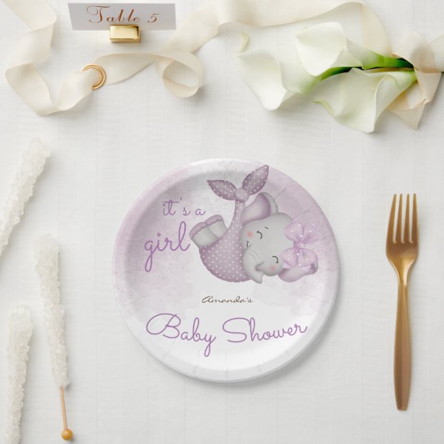 It's a girl elephant baby girl shower paper plates (Wedding)