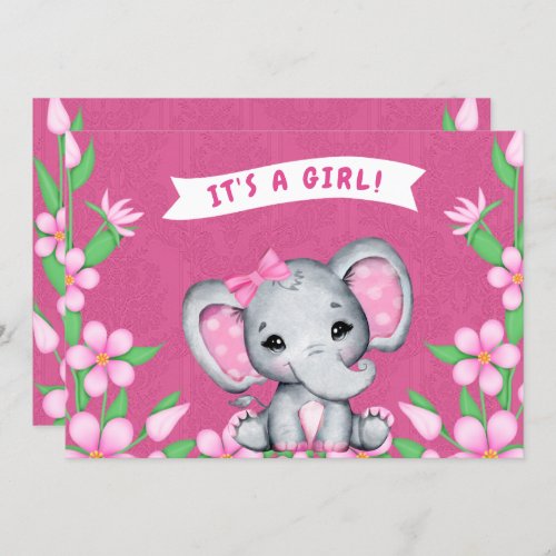 Its a Girl Elephant Baby Shower Invitation