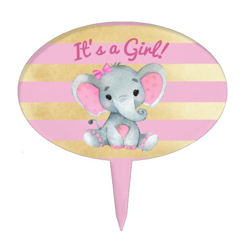 Its a Girl Elephant Cake Topper Pink Gold Modern 