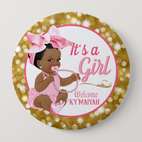 Its a Girl Ethnic Baby Girl Pink Bow  Pearls Button