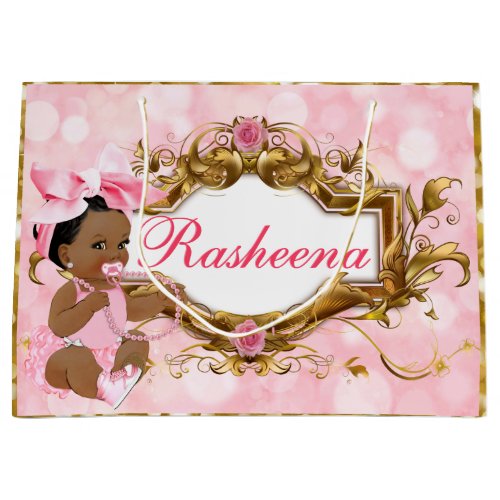 Its a Girl Ethnic Baby Girl Pink Bow  Pearls Large Gift Bag
