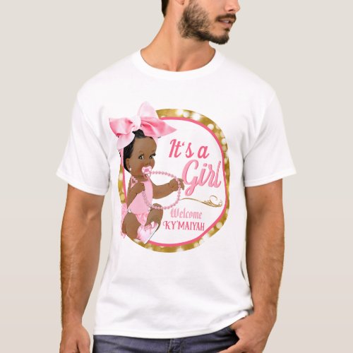 Its a Girl Ethnic Baby Girl Pink Bow  Pearls T_Shirt