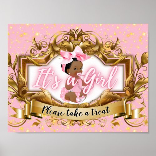 Its a Girl  Ethnic Baby Girl Pink  Gold Elegant Poster