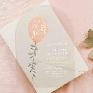 Its A Girl Eucalyptus Greenery Balloon Baby Shower Acrylic Invitations