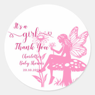 It's a Girl! Fairy Mushroom and Flower Baby Shower Classic Round Sticker
