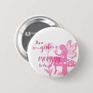 It's a Girl! Fairy Mushroom and Flower Mommy-to-be Button