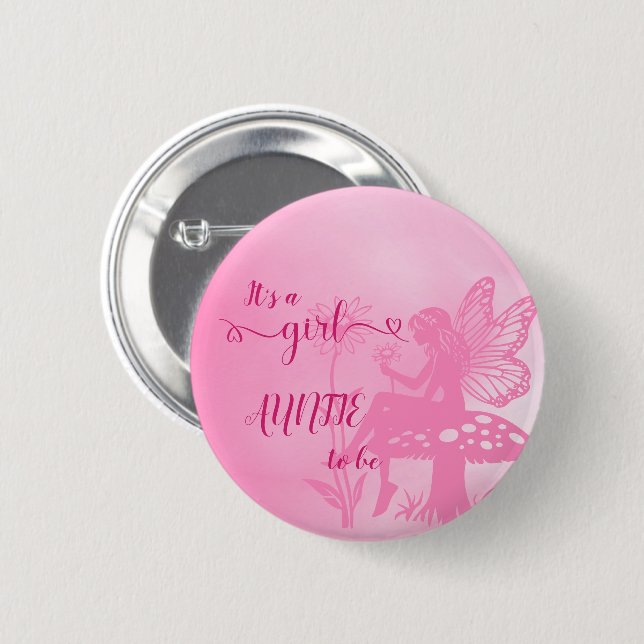 It's a Girl! Fairy Mushroom & Flower Auntie-to-be Button (Front & Back)