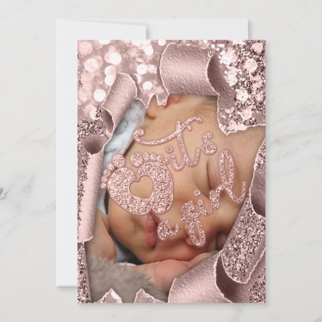  It's A Girl Feet Custom Photo Baby Shower Rose Invitation (Back)