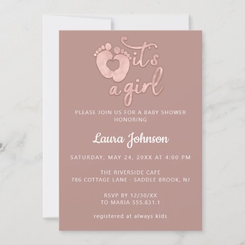  Its A Girl Feet Custom Photo New Baby Shower Invitation