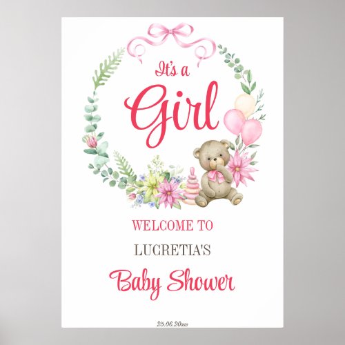 Its a girl floral arch baby shower welcome sign