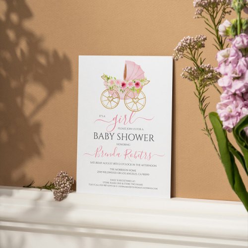 Its a girl floral baby crib invitation