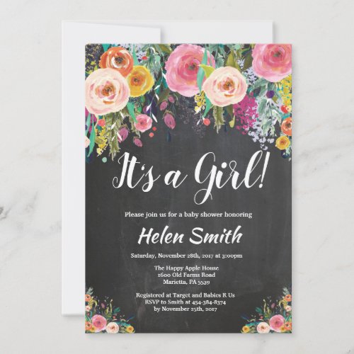 Its A Girl Floral Baby Shower Invitation
