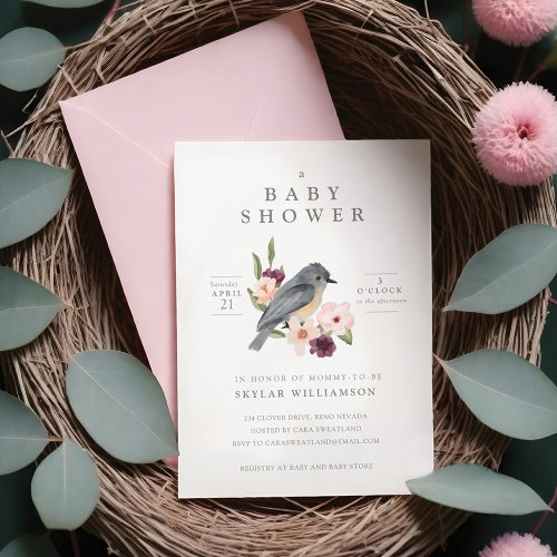 Its A Girl Floral Birds Nest Baby Shower Invitation
