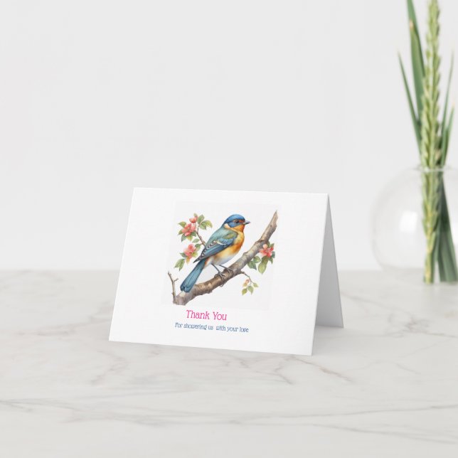 It's a girl floral bird's nest thank you card (Front)