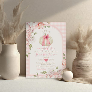 It's A Girl Floral Blush Pink Gingham Baby Shower Invitation