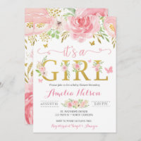 It's A Girl Floral Butterfly Baby Shower Invite