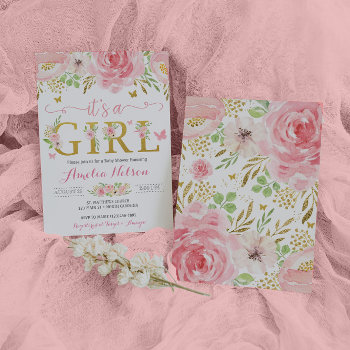 It's A Girl Floral Butterfly Baby Shower Invite by YourMainEvent at Zazzle
