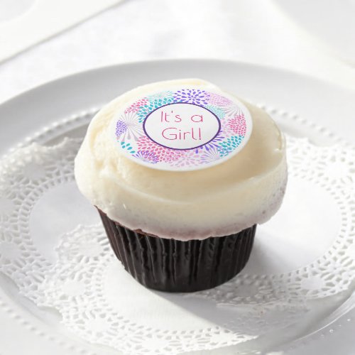 Its a Girl Floral Cupcake Toppers Edible Frosting Rounds