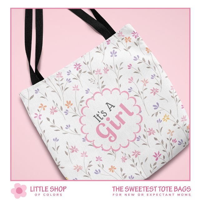 It's a Girl Floral Customizable Tote Bag (Creator Uploaded)