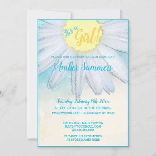 Its a Girl Floral Daisy Garden Baby Shower Invitation