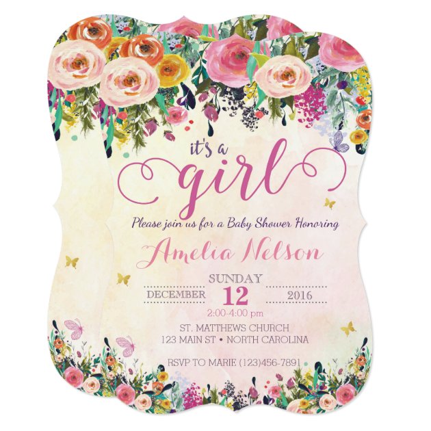 It's A Girl Floral Garden Baby Shower Invitation