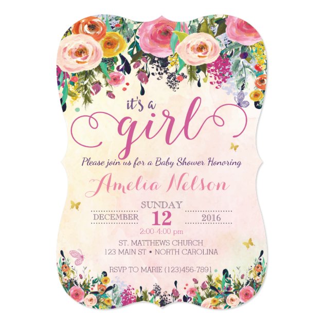 It's A Girl Floral Garden Baby Shower Invitation