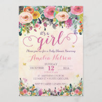 It's A Girl Floral Garden Baby Shower Invitation