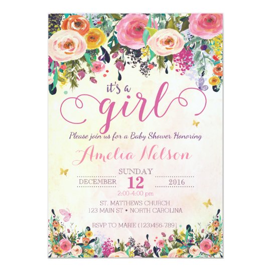 Its A Girl Floral Garden Baby Shower Invitation  Zazzle.com