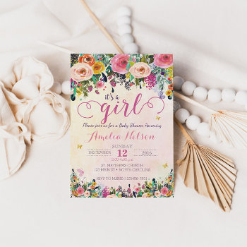 It's A Girl Floral Garden Baby Shower Invitation by YourMainEvent at Zazzle