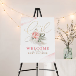 It&#39;s a Girl Floral Pink Baby Shower Welcome Foam Board