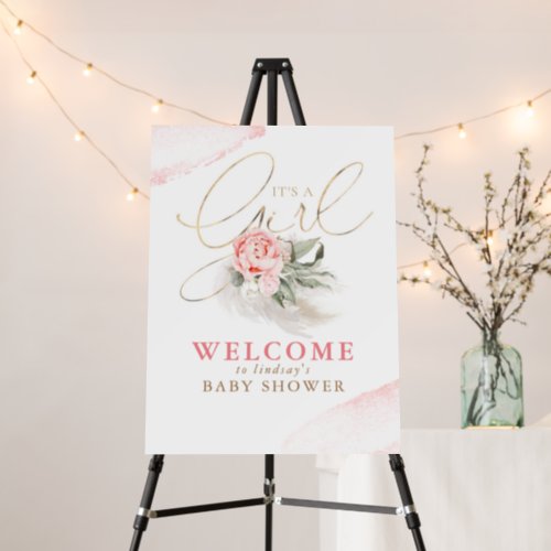Its a Girl Floral Pink Baby Shower Welcome Foam Board