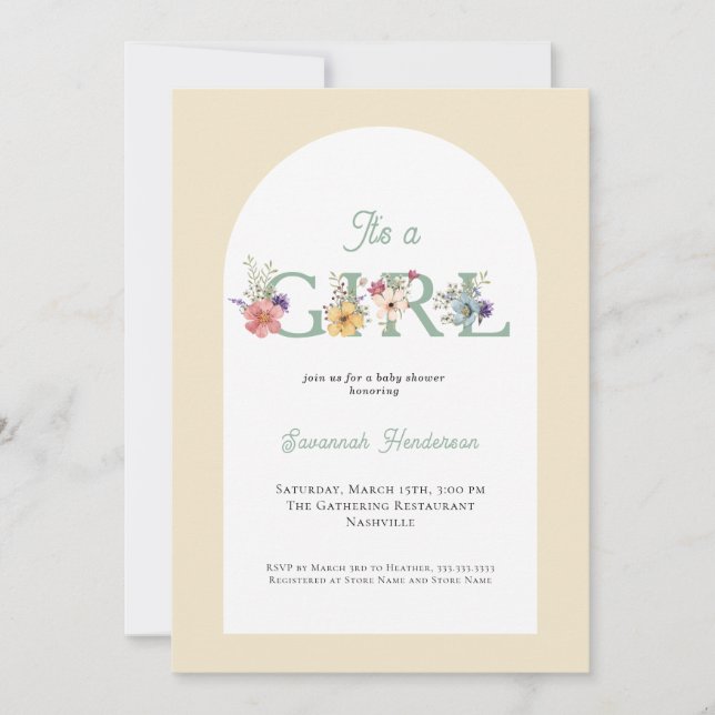 It's a Girl Floral Soft Yellow Baby Shower Invitation (Front)