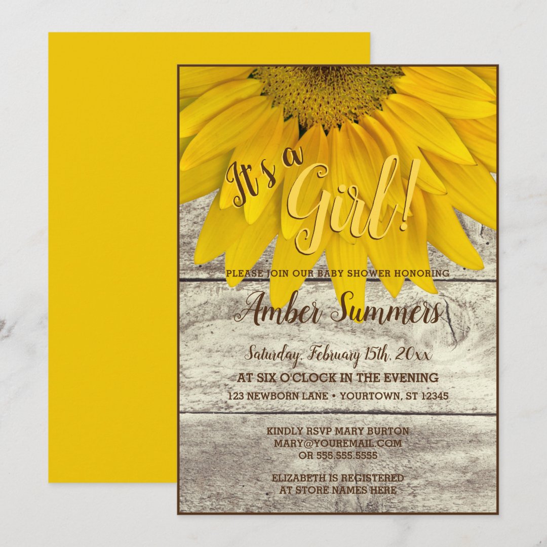 It's a Girl Floral Sunflower Garden Baby Shower Invitation Zazzle