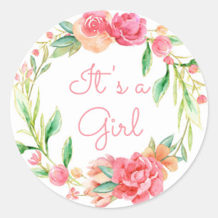 It's a Girl Floral Wreath Envelope Seal