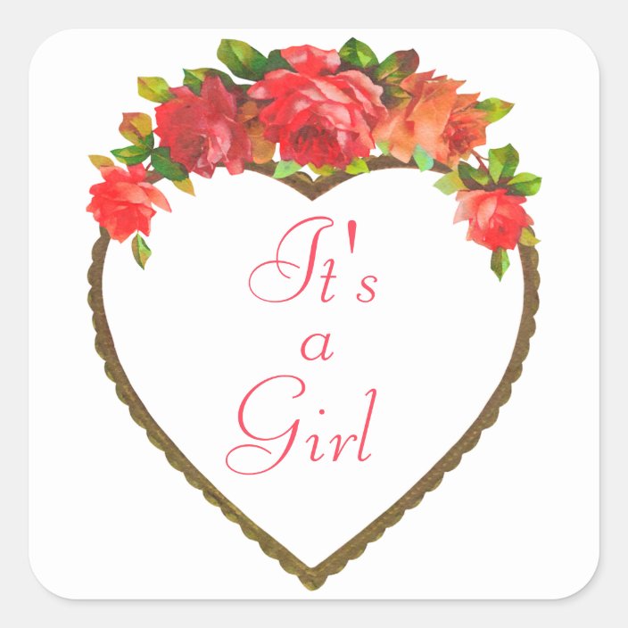 It's a Girl Flower Frame Square Sticker