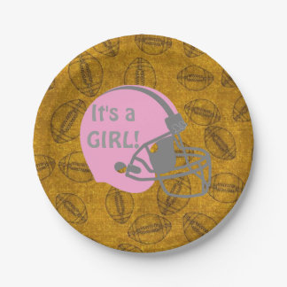 It's a Girl Football Theme Baby Shower Paper Plate