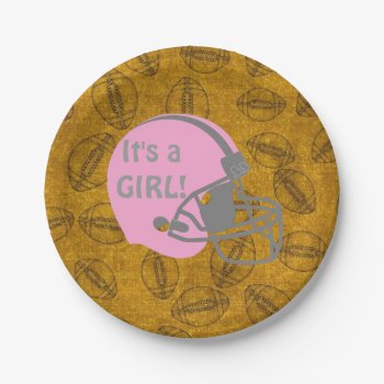 It's A Girl Football Theme Baby Shower Paper Plate by CardinalCreations at Zazzle