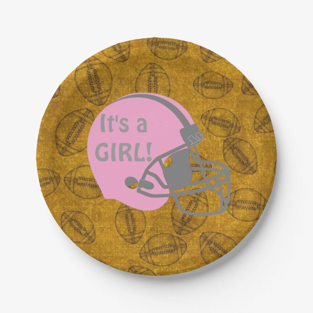 It's a Girl Football Theme Baby Shower Paper Plate (Front)